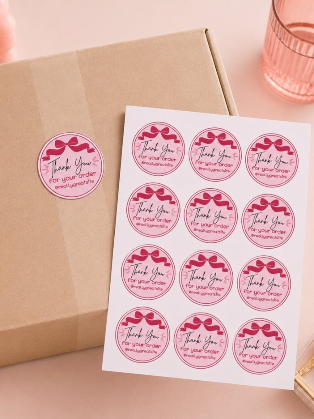 2" PINK THANK YOU STICKER SHEETS